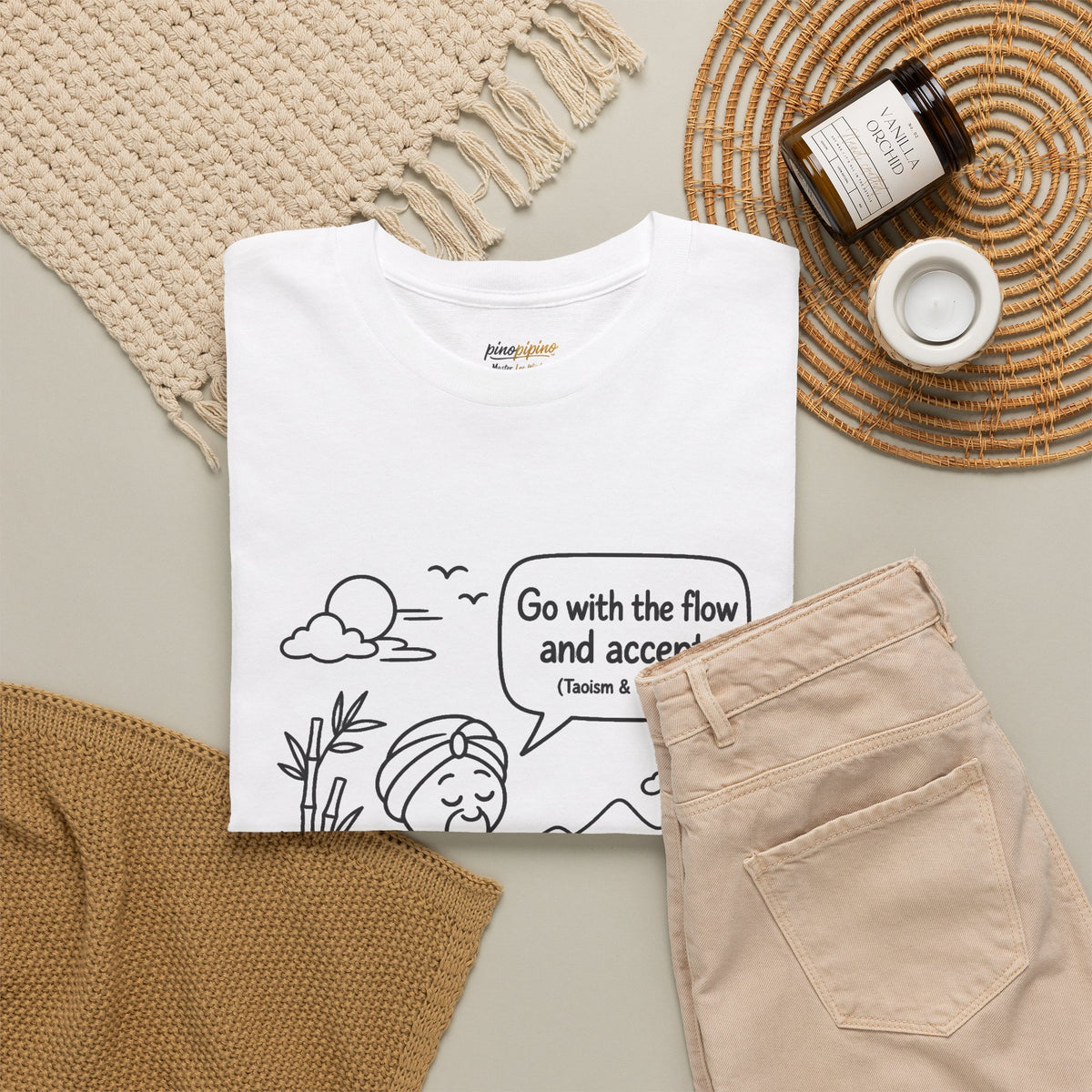 "Go With the Flow" Meditation Tee — Calm Journey Graphic T-Shirt
