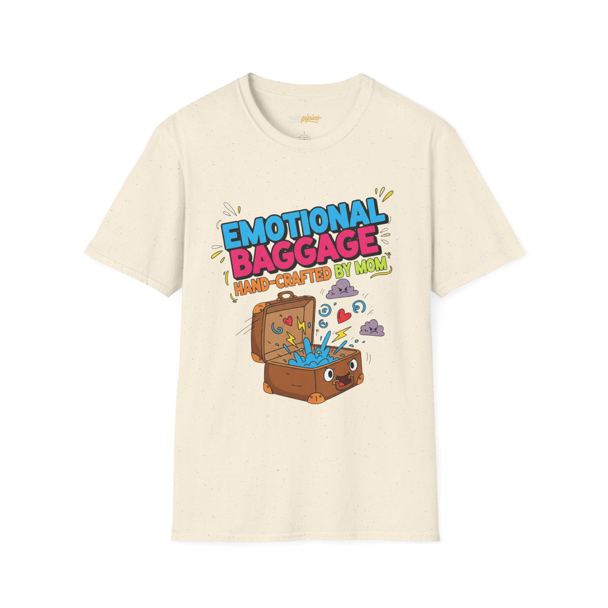 "Emotional Baggage T-Shirt — Hand-Crafted by Mom" Cute Cartoon Luggage Tee