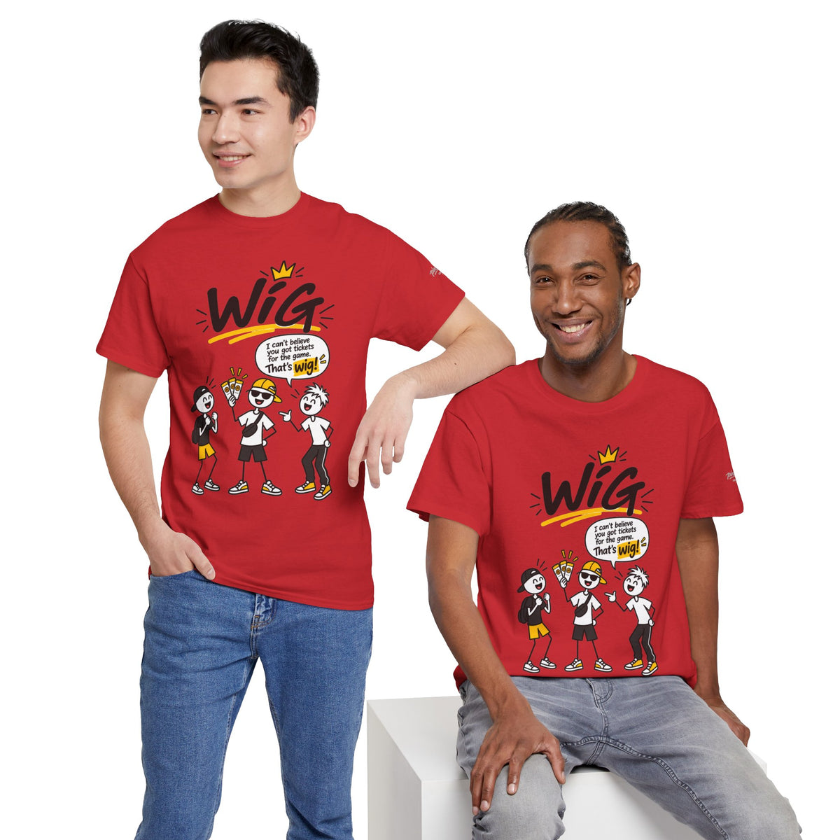 "Wig" Gen Z Slang Graphic Tee — Funny Cartoon Crew Shirt