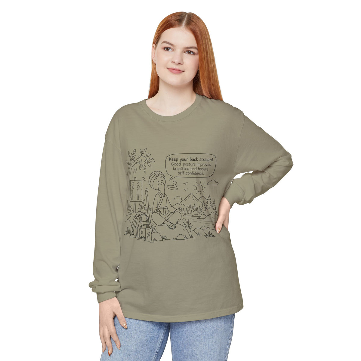 "Keep Your Back Straight" Self Care by Master Lee - Long Sleeve T‑Shirt