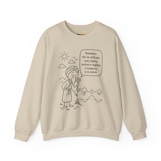Inspirational Quote Crewneck Sweatshirt — "Remember this too shall pass" Minimal Line Art