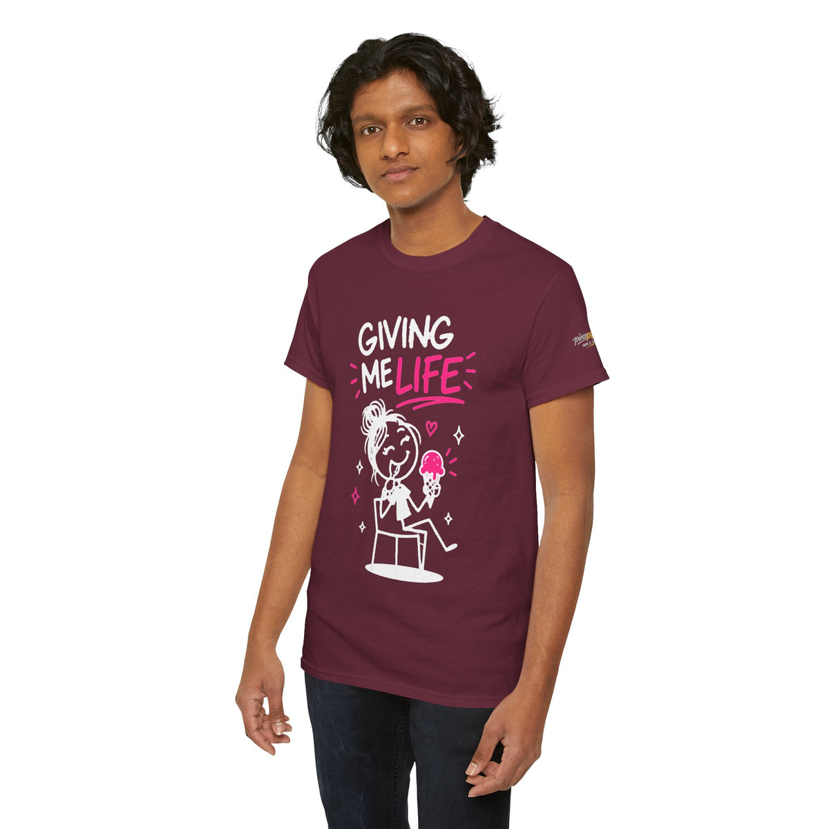 Cute "Giving Me Life" Graphic Sketch Cotton T‑Shirt