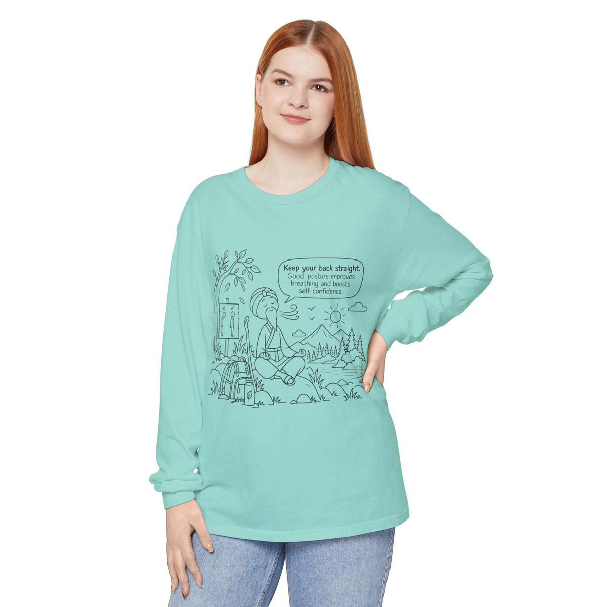 "Keep Your Back Straight" Self Care by Master Lee - Long Sleeve T‑Shirt