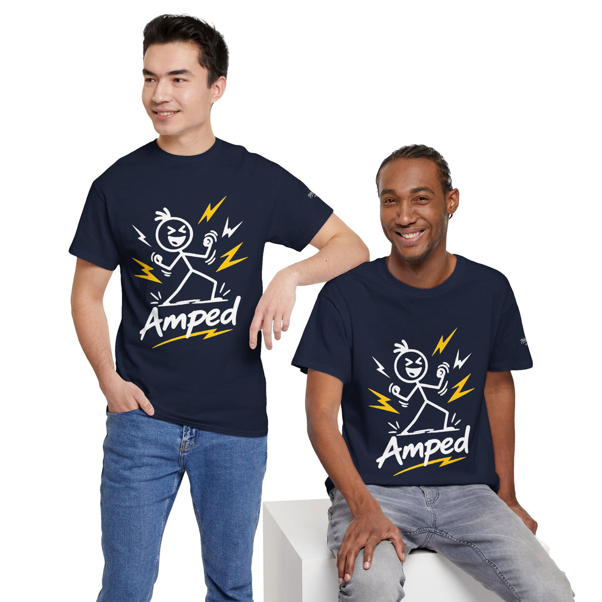 "Amped" Lightning Bolt Tee — Minimal Gen Z Slang Graphic T-Shirt