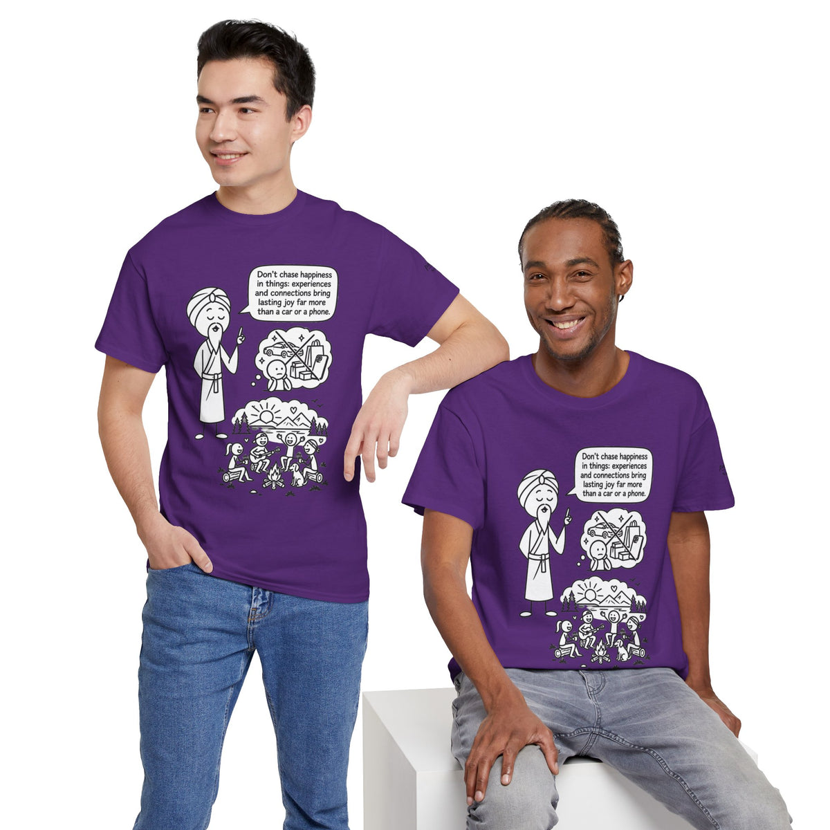 Mindful Graphic Tee – "Don't Chase Happiness in things" Illustration Shirt