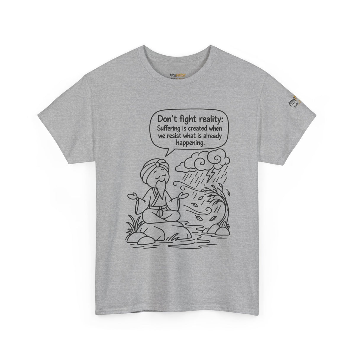 "Don't Fight Reality" Graphic T‑Shirt, Meditation Cartoon Tee