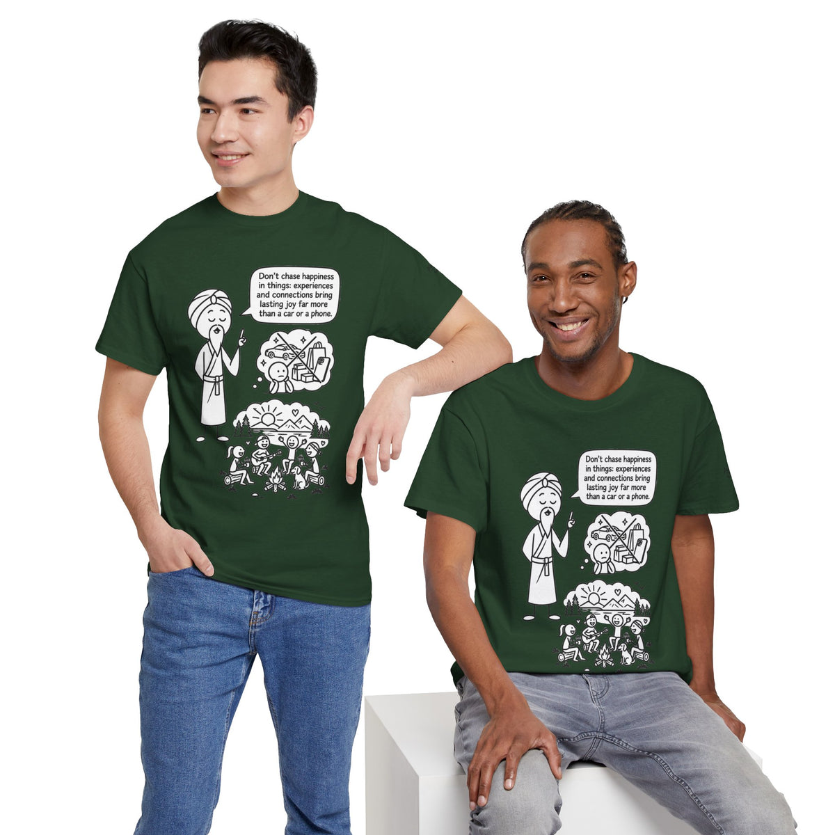 Mindful Graphic Tee – "Don't Chase Happiness in things" Illustration Shirt