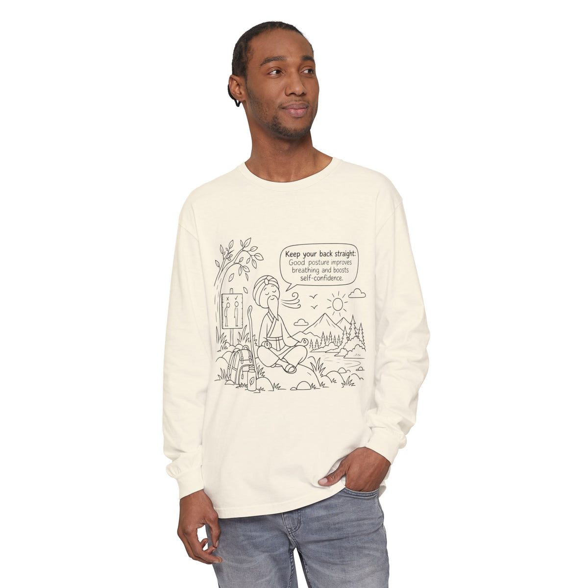"Keep Your Back Straight" Self Care by Master Lee - Long Sleeve T‑Shirt