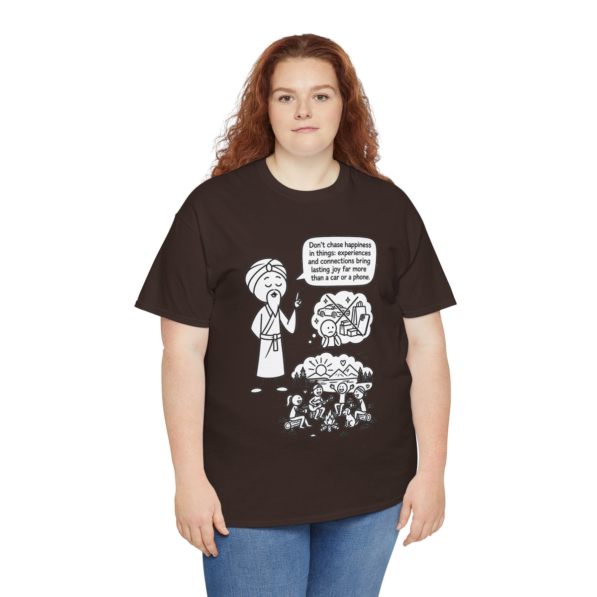 Mindful Graphic Tee – "Don't Chase Happiness in things" Illustration Shirt