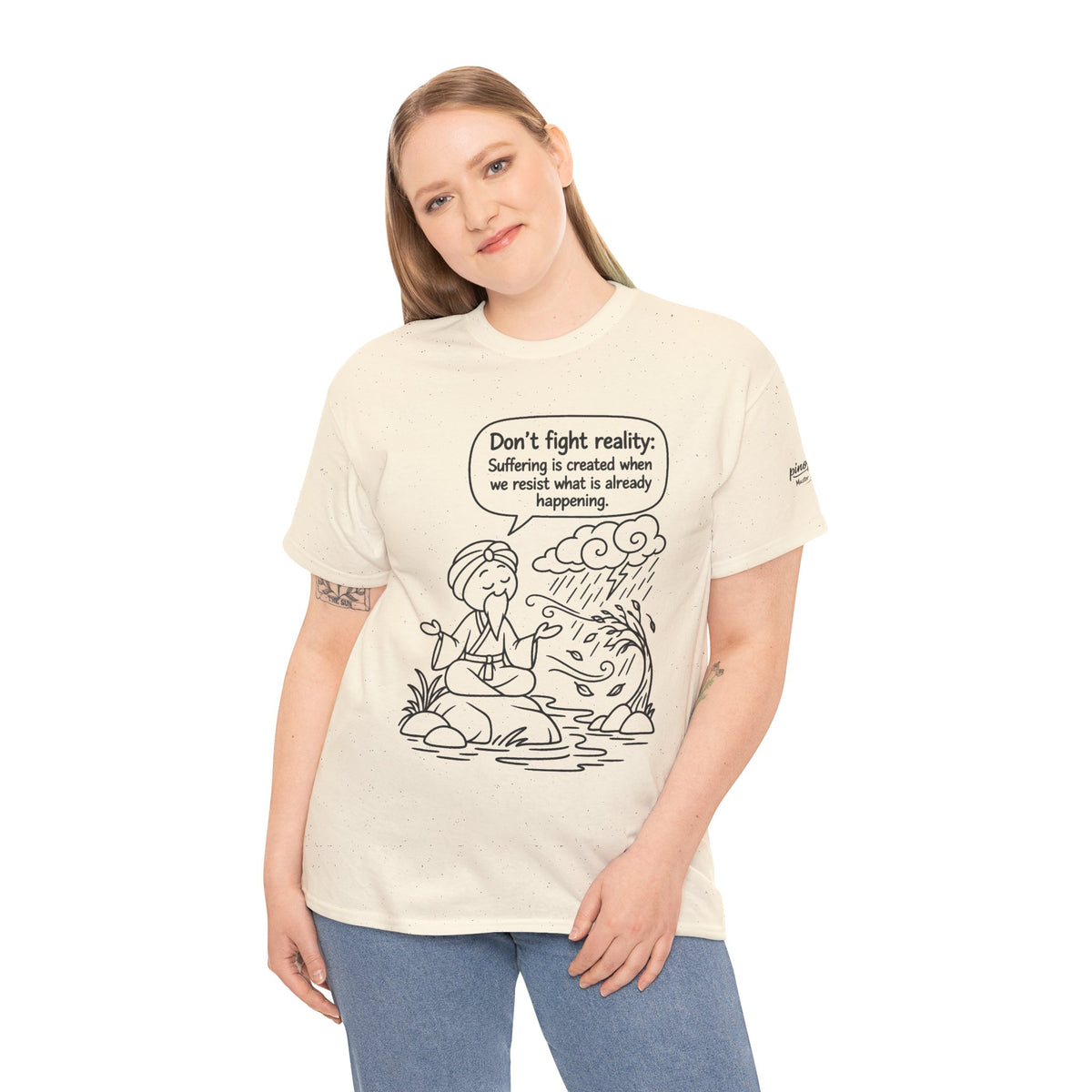 "Don't Fight Reality" Graphic T‑Shirt, Meditation Cartoon Tee