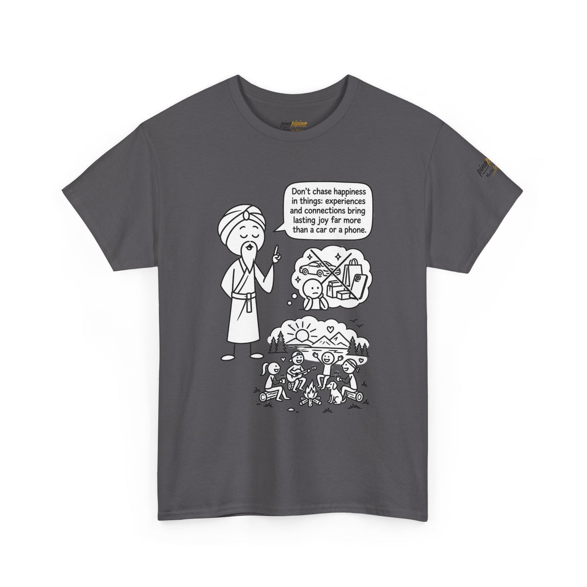 Mindful Graphic Tee – "Don't Chase Happiness in things" Illustration Shirt