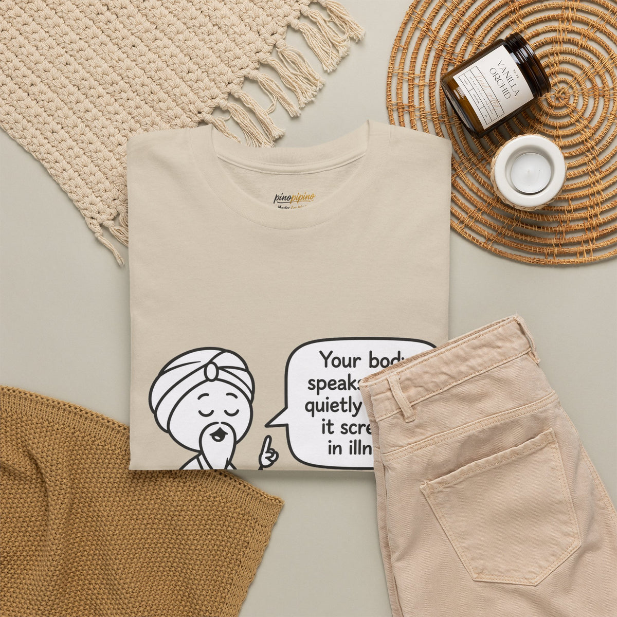 Wellness Tee — "Your body speaks to you quietly before it screams in illness" Meditation T-Shirt